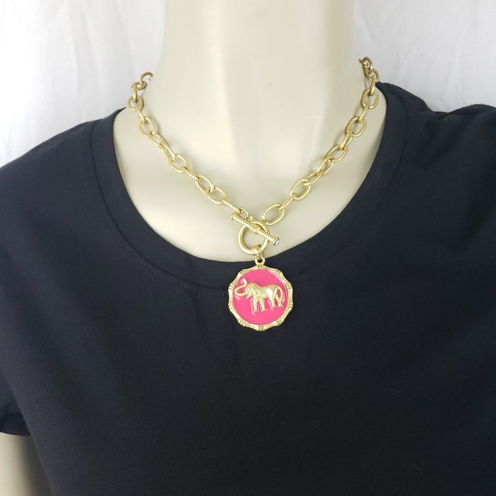 Fornash Gold and Pink Elephant Necklace